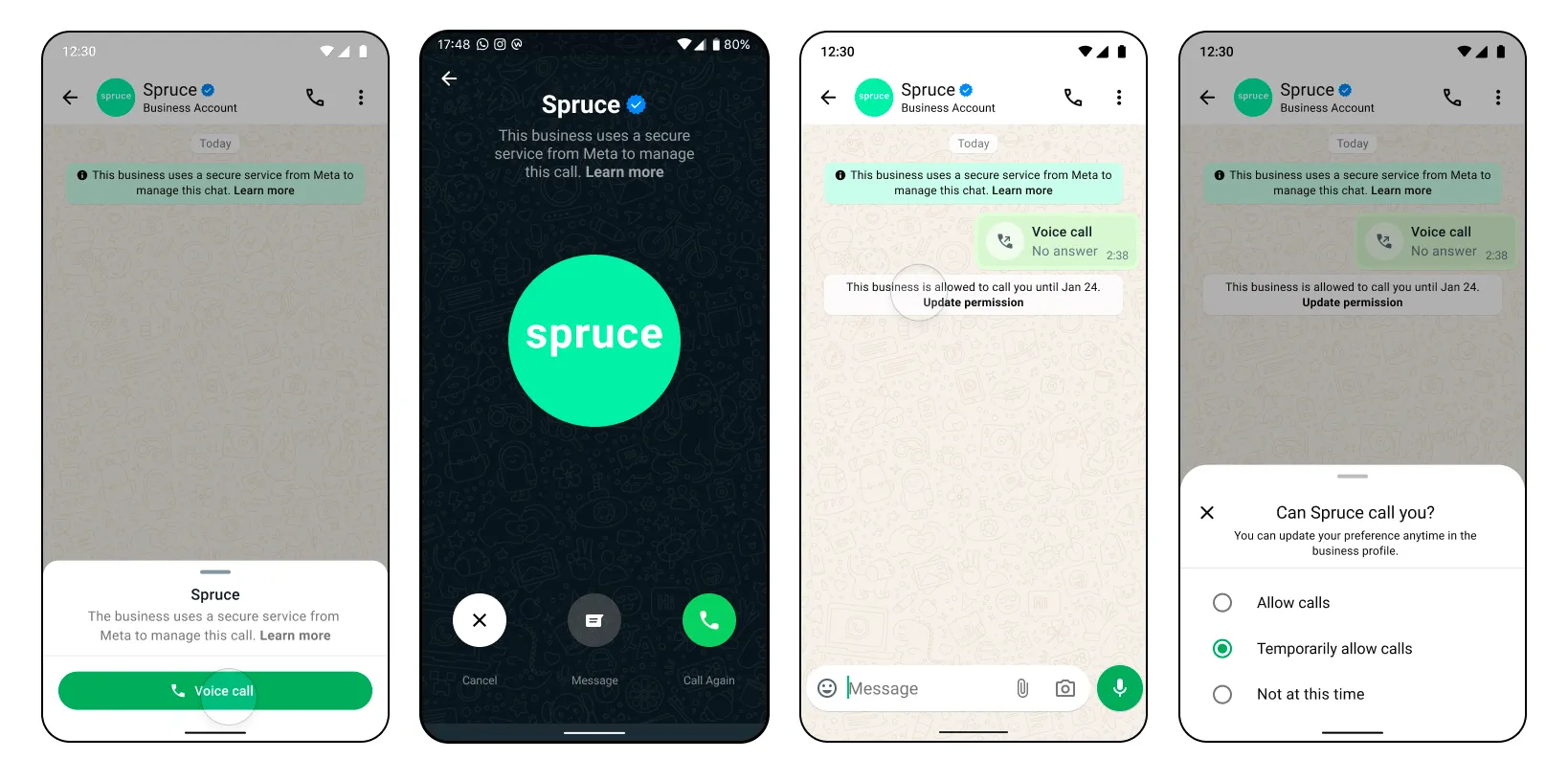 Screenshot showing the WhatsApp call permission request dialog