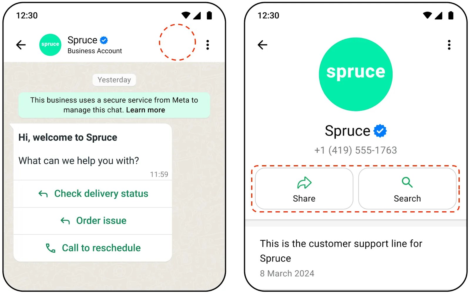 Screenshot showing hidden call button icon in WhatsApp chat